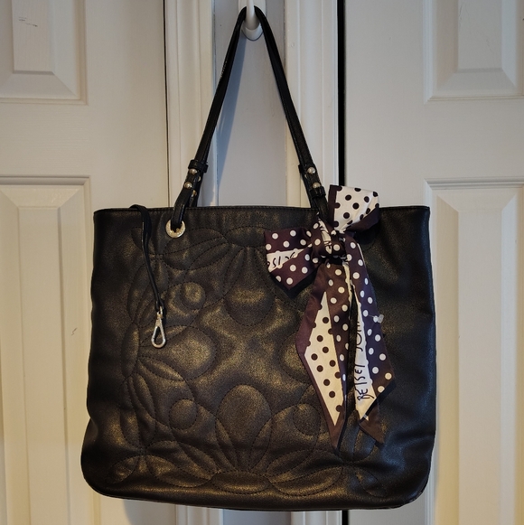 Betsey Johnson Handbags - Betsy Johnson Black Tote Bag with Polka Dot Scarf